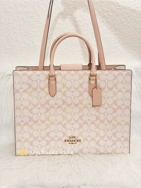 Coach Large Maggie Tote Bag In Signature Canvas in Gold/Chalk/Pink CDZ06 NWT